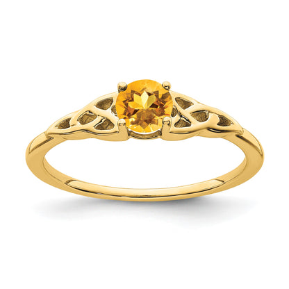 14k 4.5mm Round Citrine Celtic Knot Ring