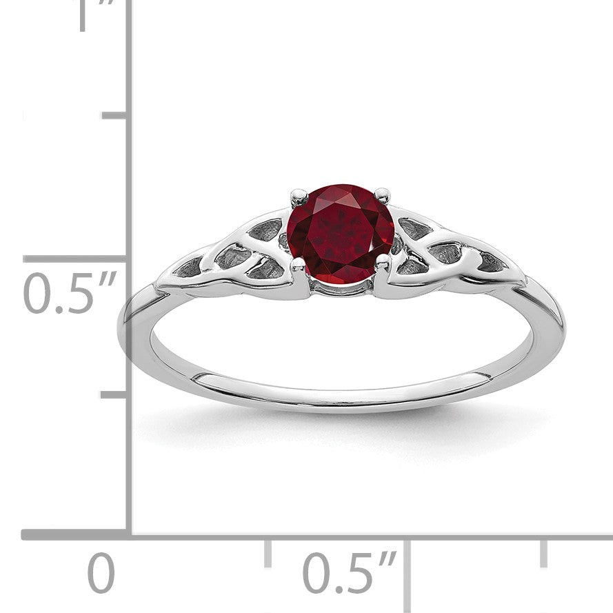 14K White Gold 4.5mm Round Lab Created Ruby Celtic Knot Ring