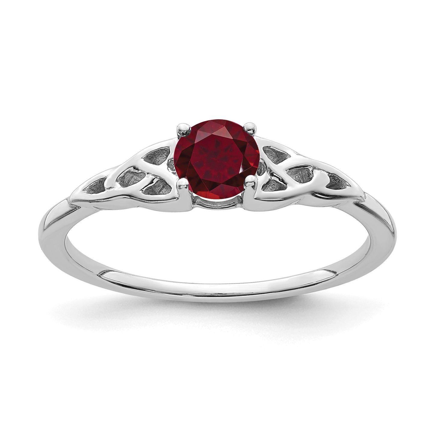 14K White Gold 4.5mm Round Lab Created Ruby Celtic Knot Ring