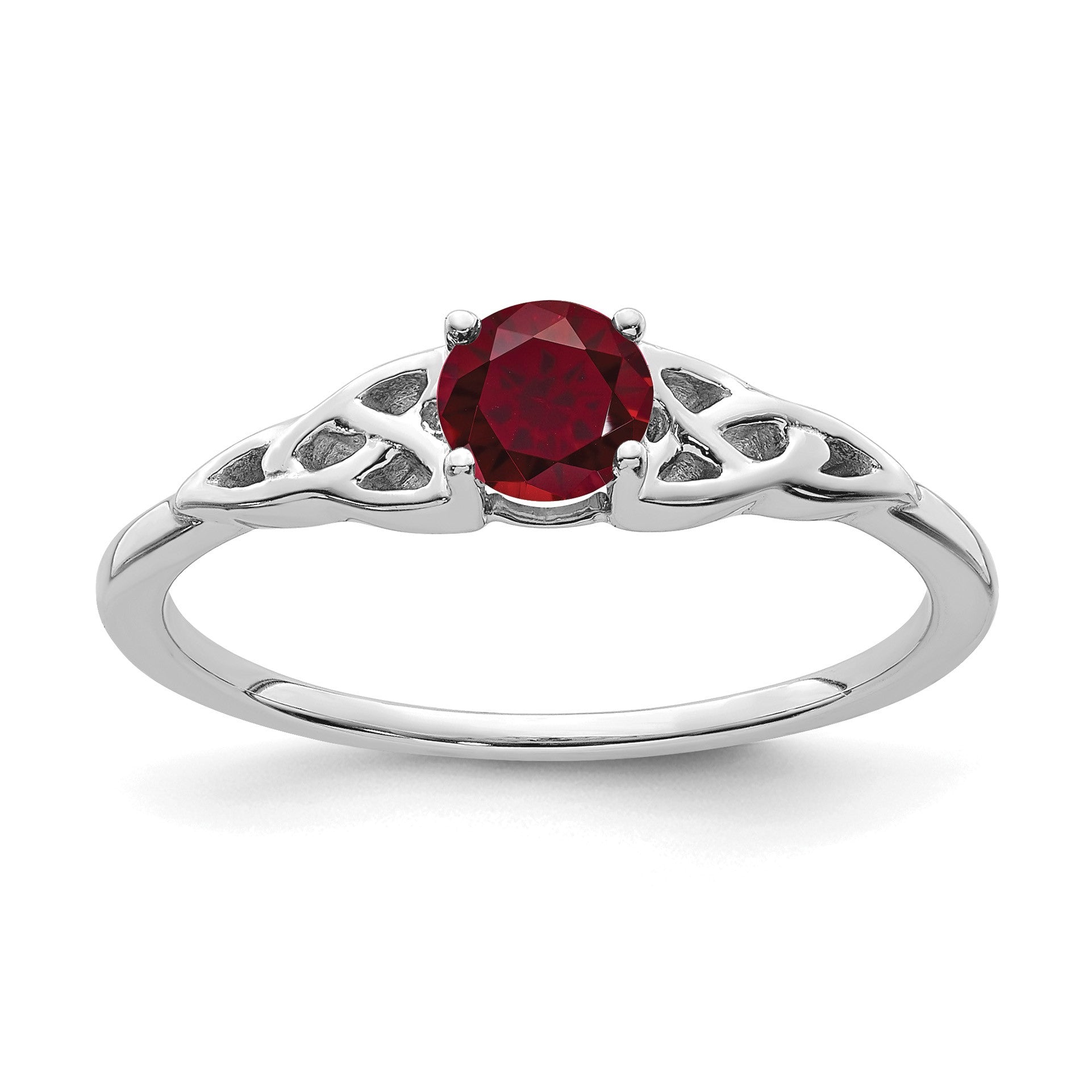 14K White Gold 4.5mm Round Lab Created Ruby Celtic Knot Ring