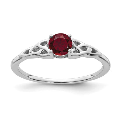 14K White Gold 4.5mm Round Lab Created Ruby Celtic Knot Ring