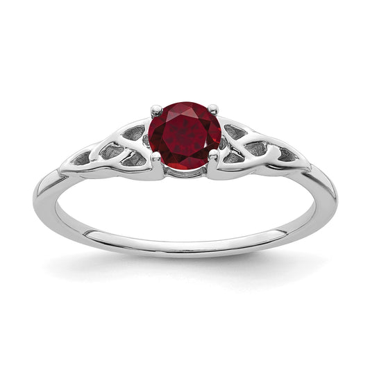 14K White Gold 4.5mm Round Lab Created Ruby Celtic Knot Ring
