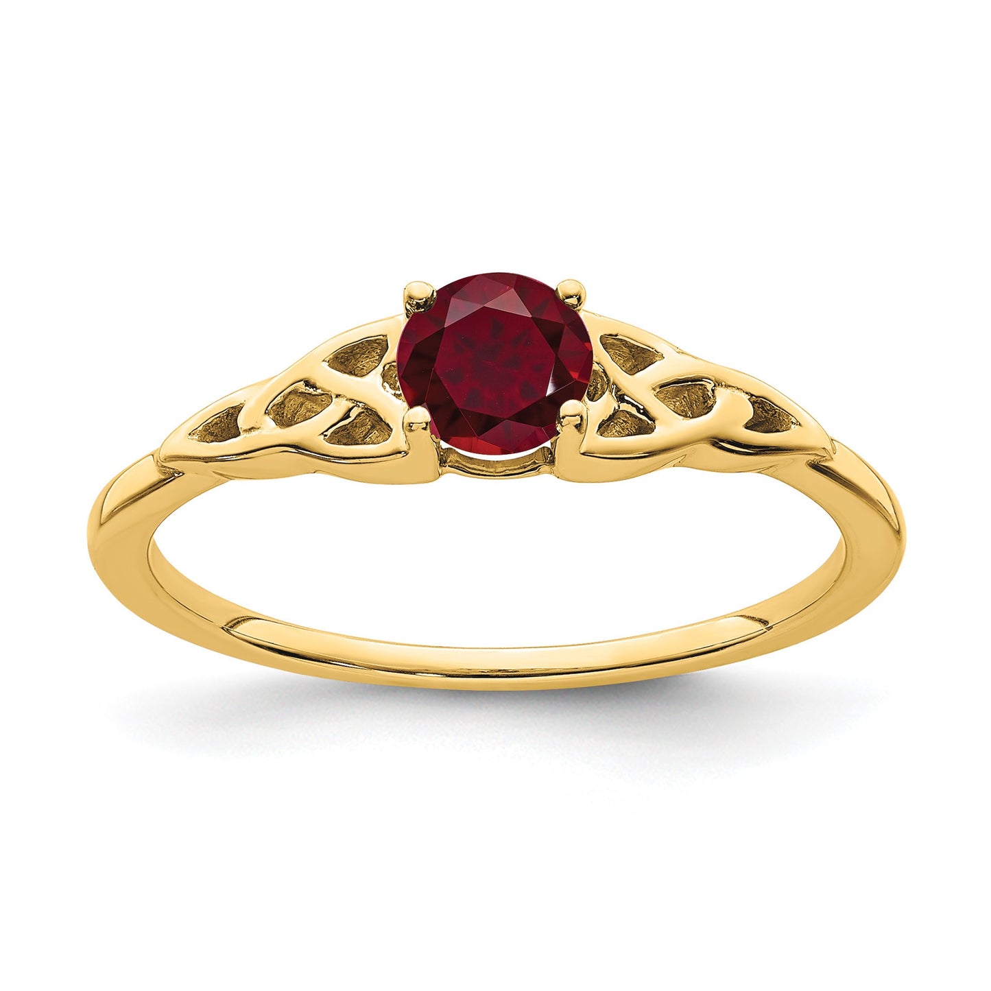 14k 4.5mm Round Lab Created Ruby Celtic Knot Ring