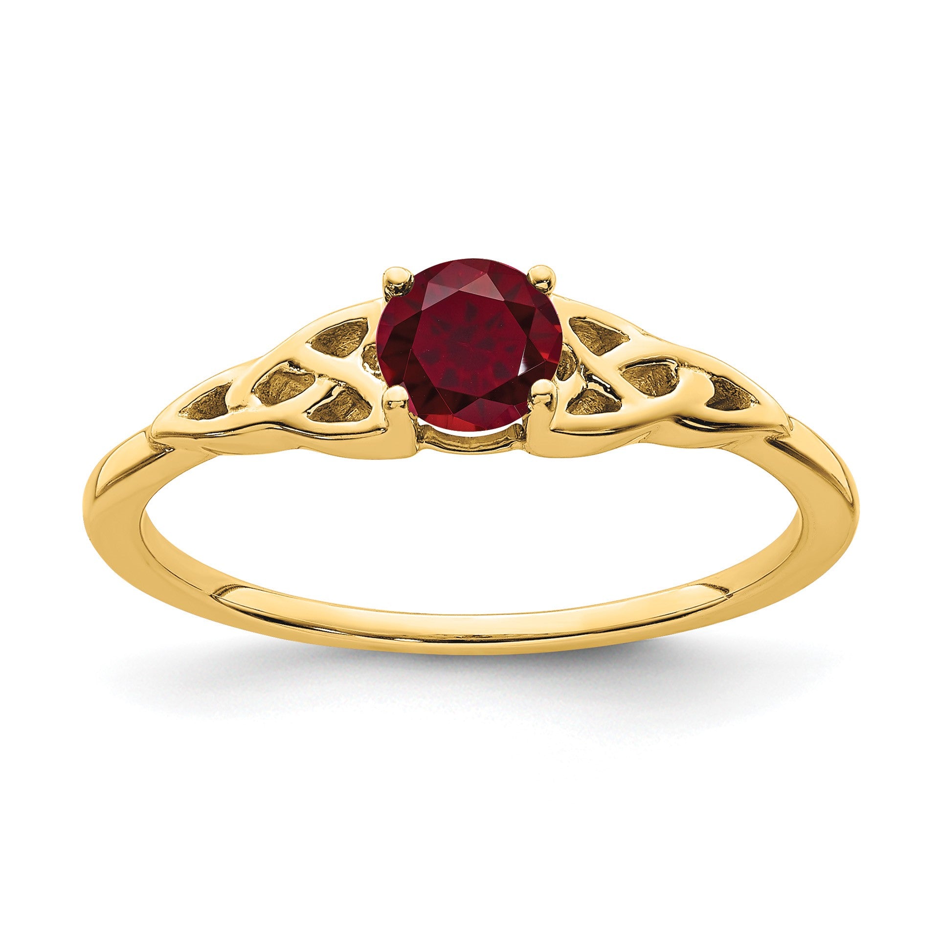 14k 4.5mm Round Lab Created Ruby Celtic Knot Ring