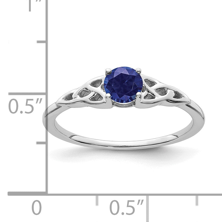 14K White Gold 4.5mm Round Lab Created Sapphire Celtic Knot Ring