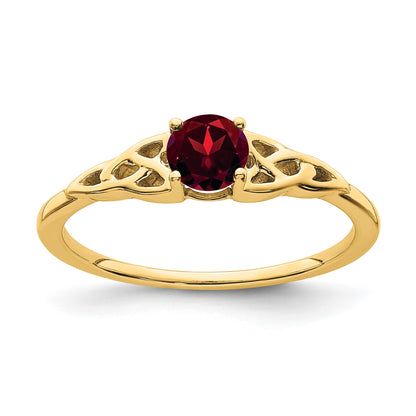 14k 4.5mm Round Garnet Celtic Knot Ring