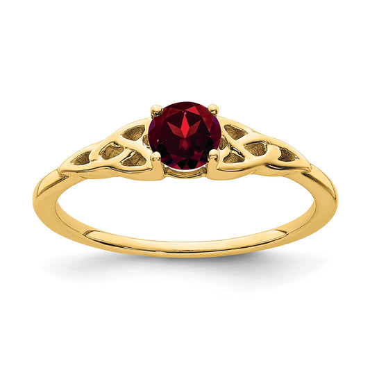 14k 4.5mm Round Garnet Celtic Knot Ring