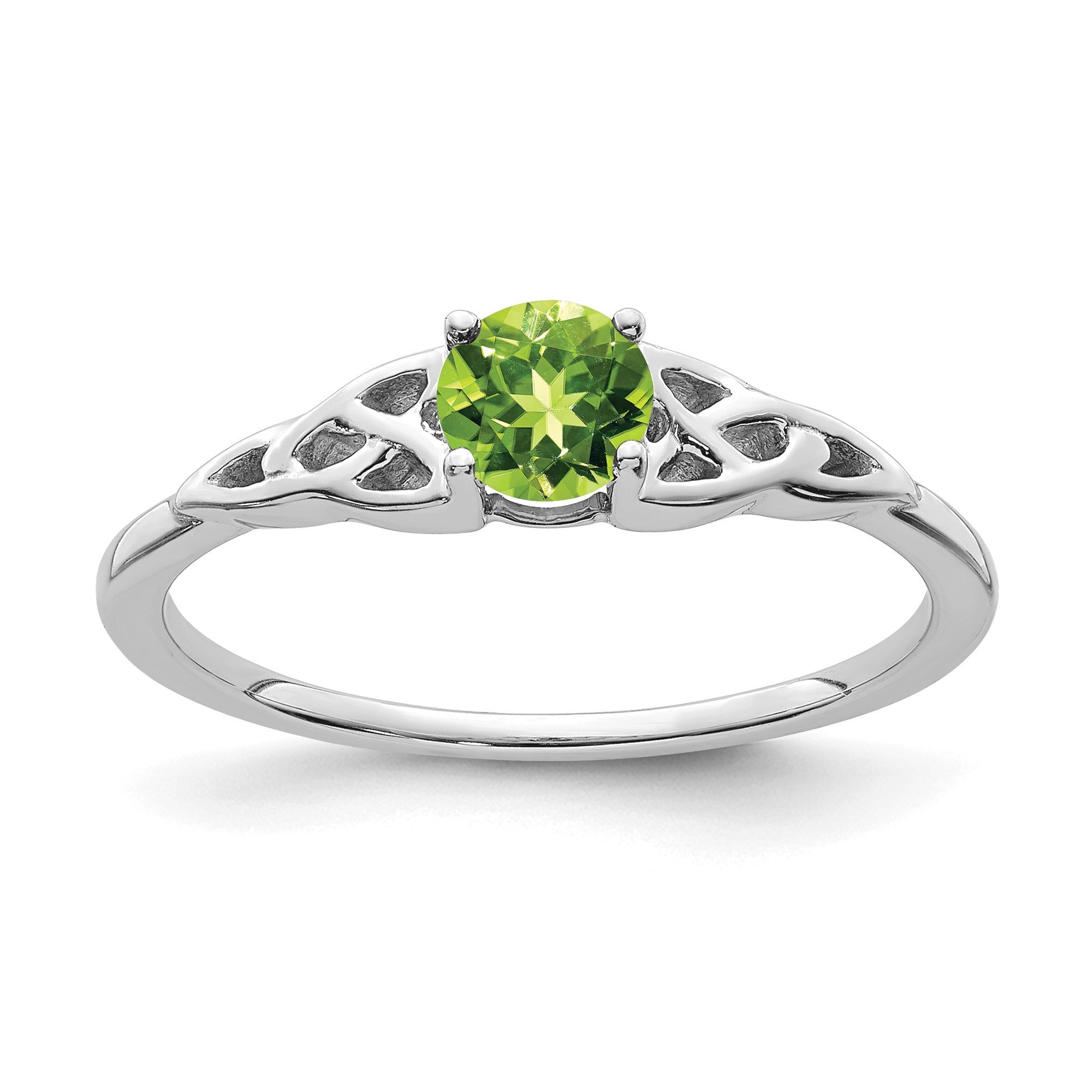 14K White Gold 4.5mm Round Peridot Celtic Knot Ring
