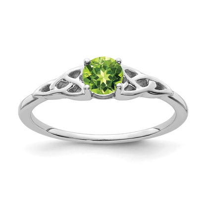 14K White Gold 4.5mm Round Peridot Celtic Knot Ring