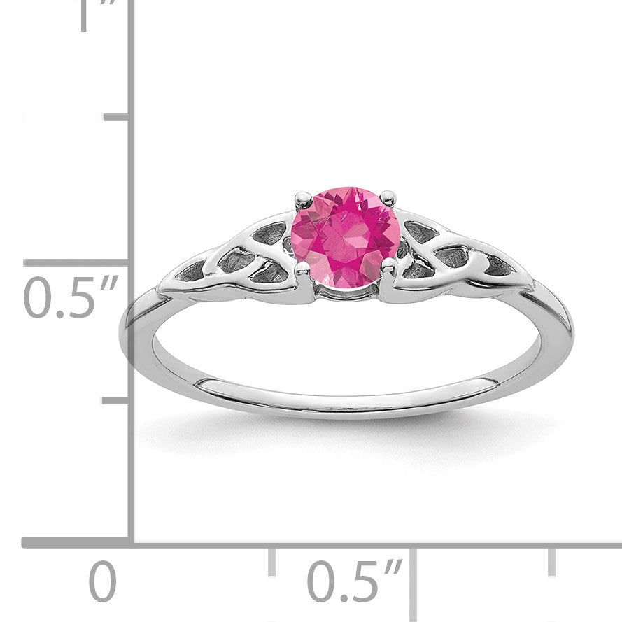 14K White Gold 4.5mm Round Pink Tourmaline Celtic Knot Ring