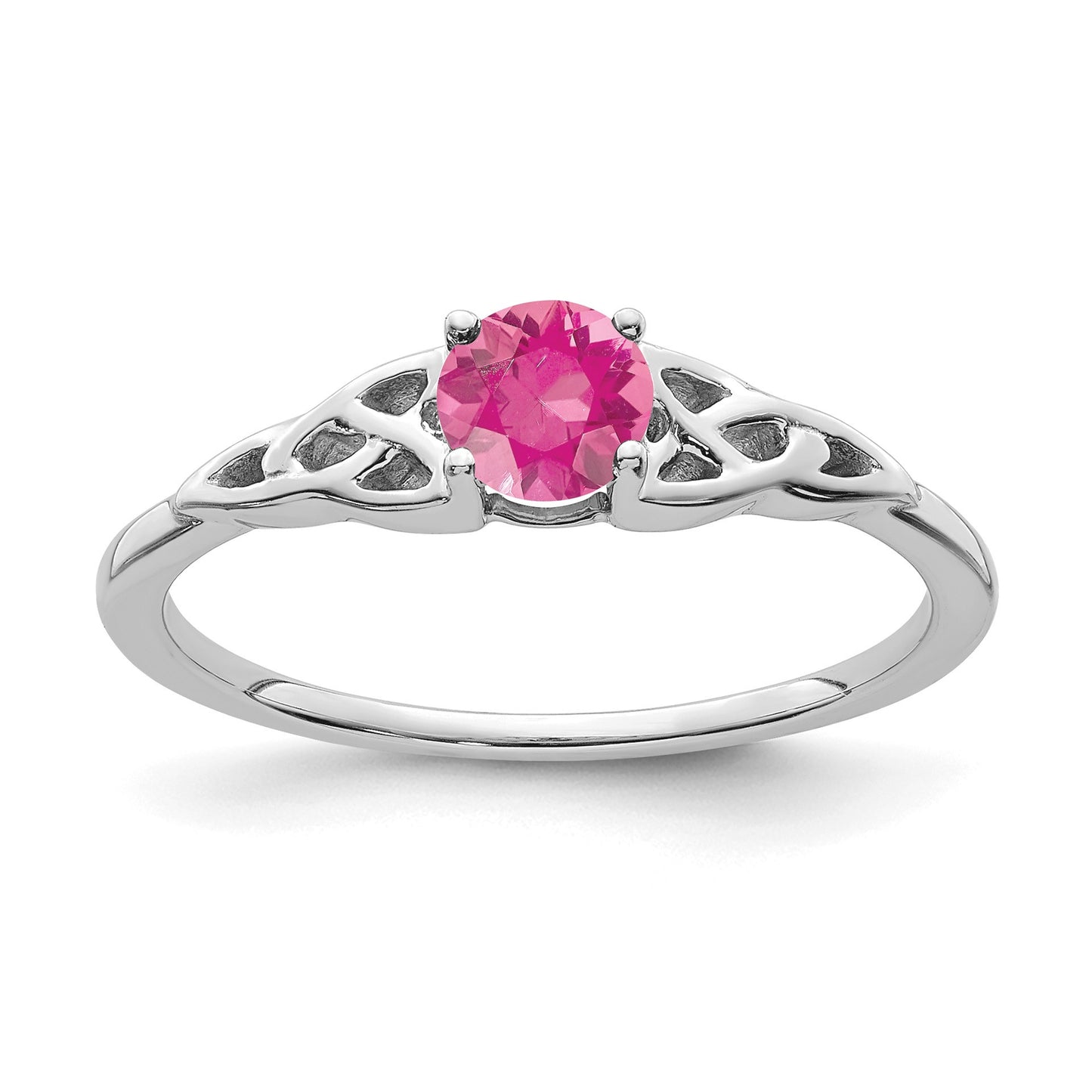 14K White Gold 4.5mm Round Pink Tourmaline Celtic Knot Ring