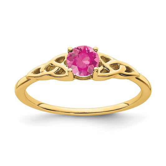 14k 4.5mm Round Pink Tourmaline Celtic Knot Ring
