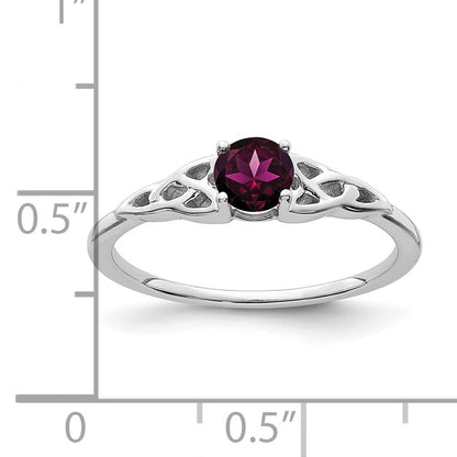 14K White Gold 4.5mm Round Rhodolite Garnet Celtic Knot Ring
