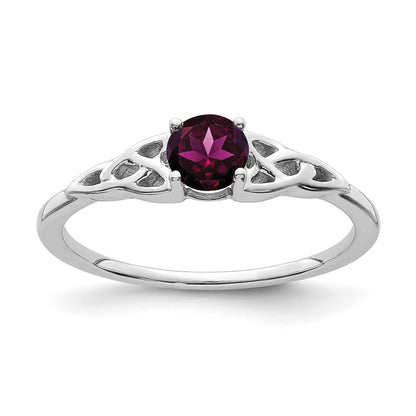 14K White Gold 4.5mm Round Rhodolite Garnet Celtic Knot Ring