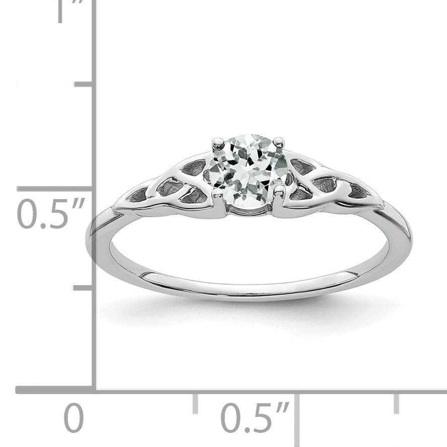 14K White Gold 4.5mm Round White Topaz Celtic Knot Ring