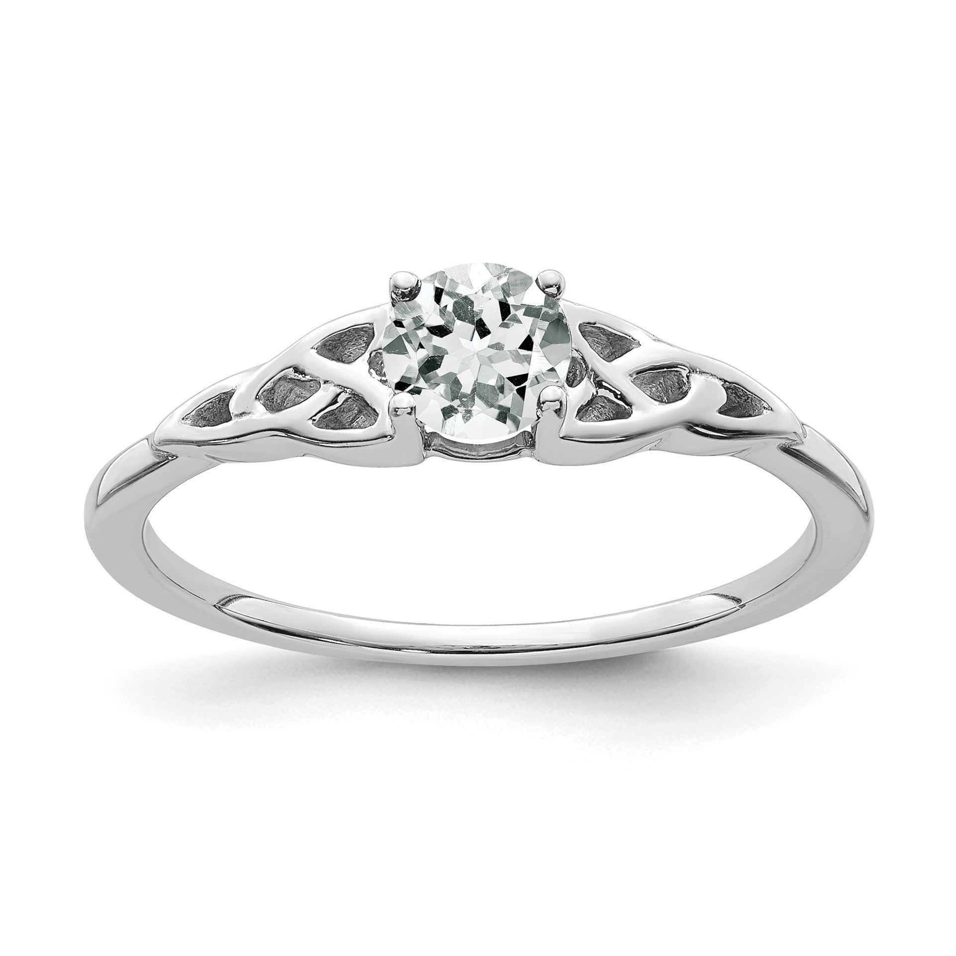 14K White Gold 4.5mm Round White Topaz Celtic Knot Ring