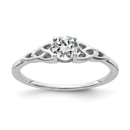 14K White Gold 4.5mm Round White Topaz Celtic Knot Ring