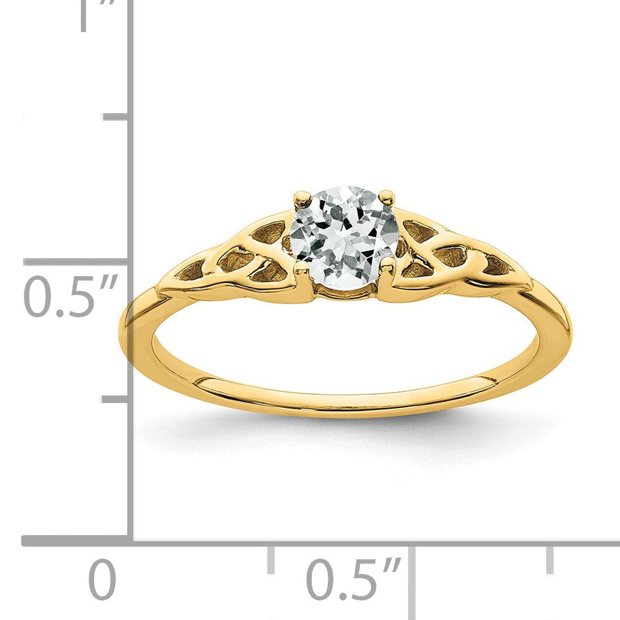 14k 4.5mm Round White Topaz Celtic Knot Ring