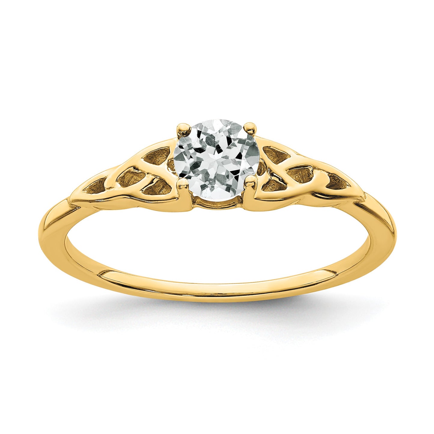 14k 4.5mm Round White Topaz Celtic Knot Ring