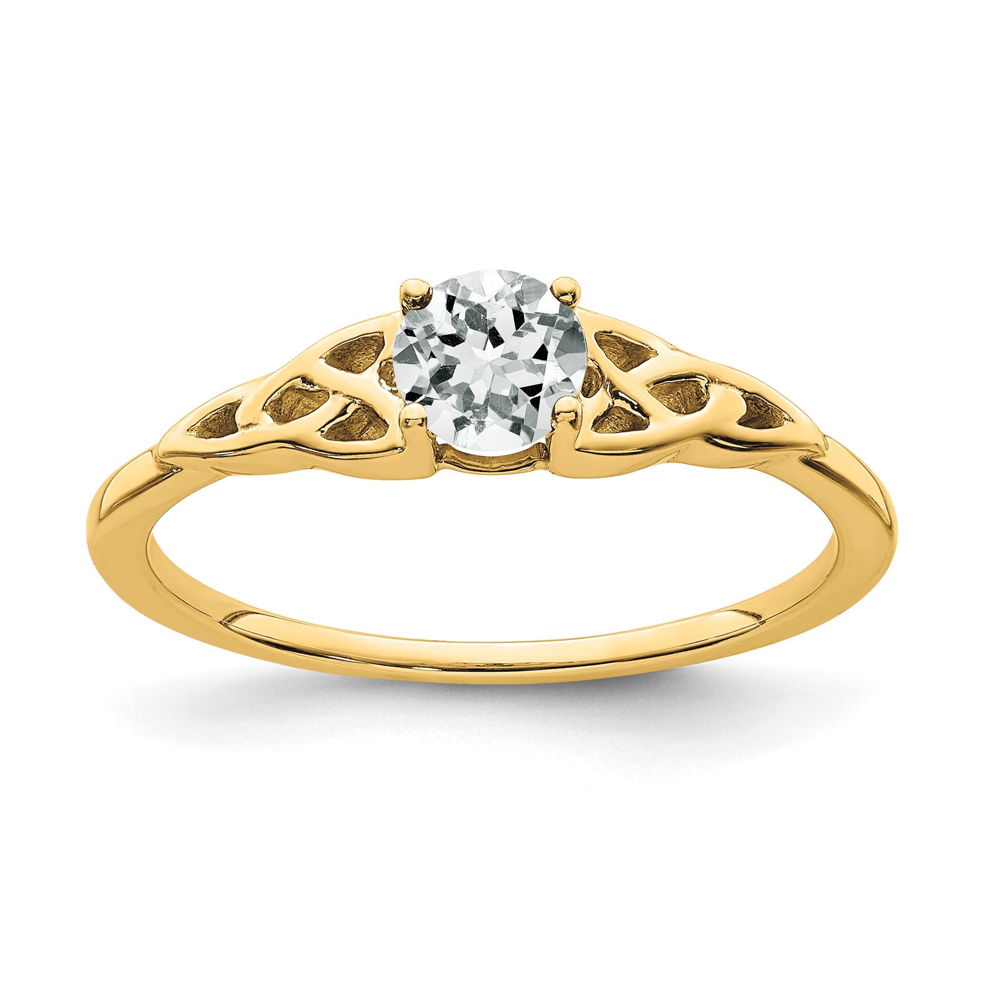 14k 4.5mm Round White Topaz Celtic Knot Ring