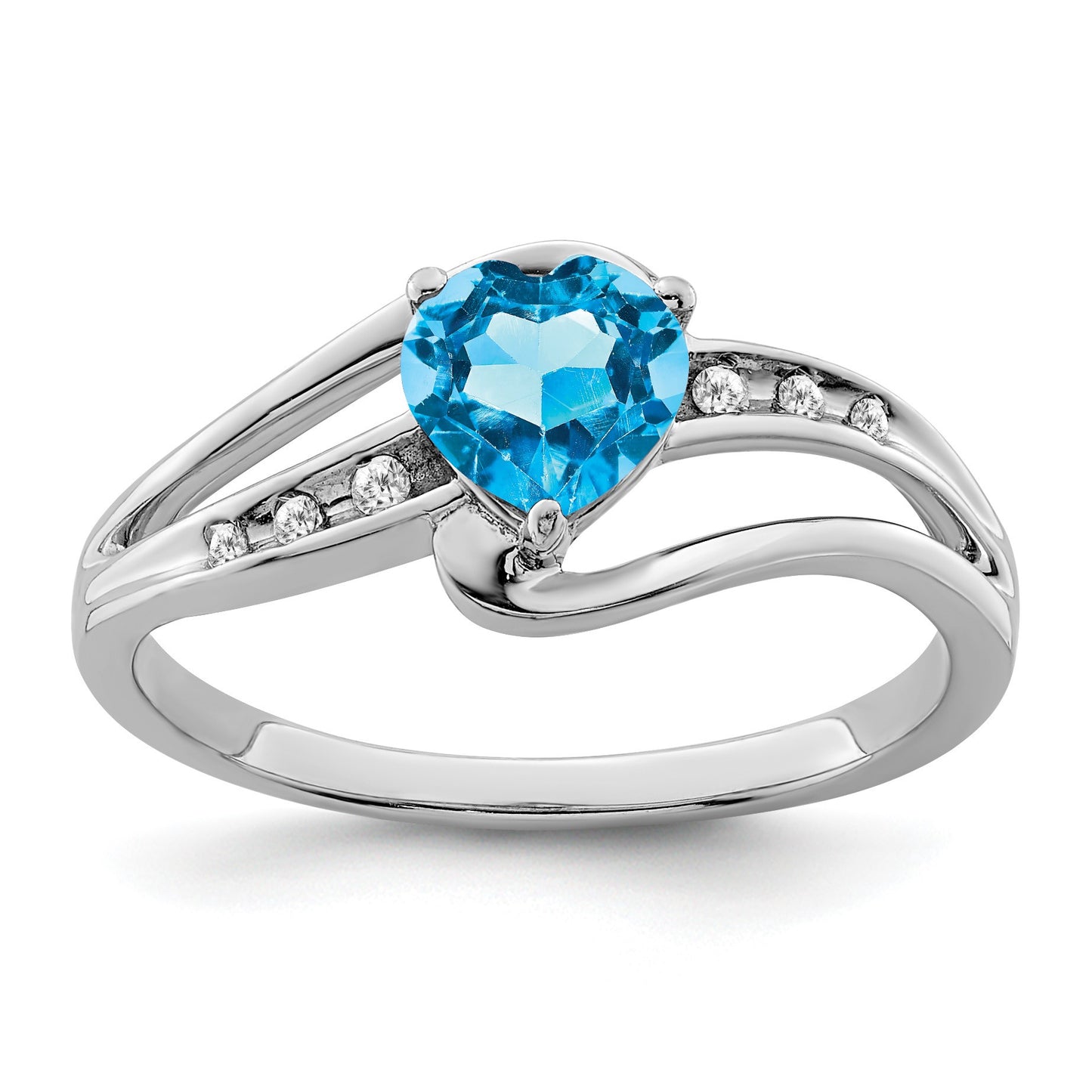 Sterling Silver Rhodium-plated Blue Topaz and Diamond Ring