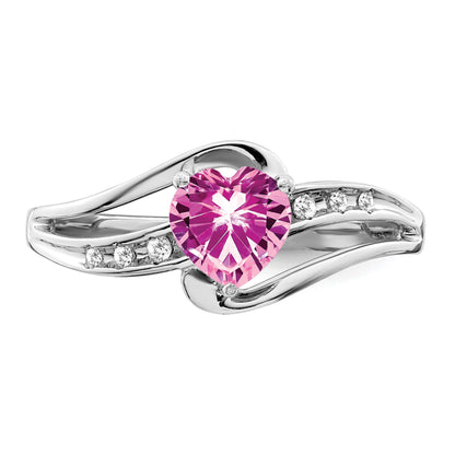 Sterling Silver Rhodium-plated Created Pink Sapphire and Diamond Ring