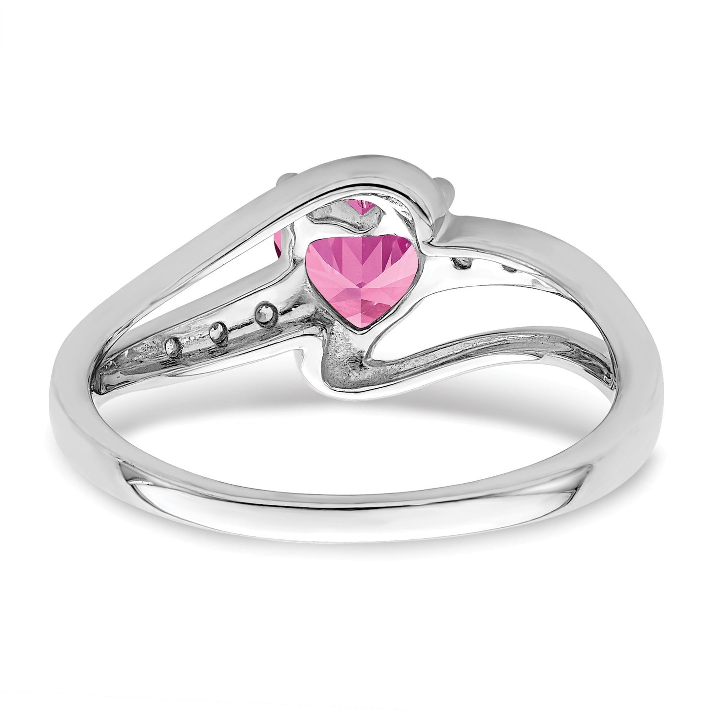 Sterling Silver Rhodium-plated Created Pink Sapphire and Diamond Ring