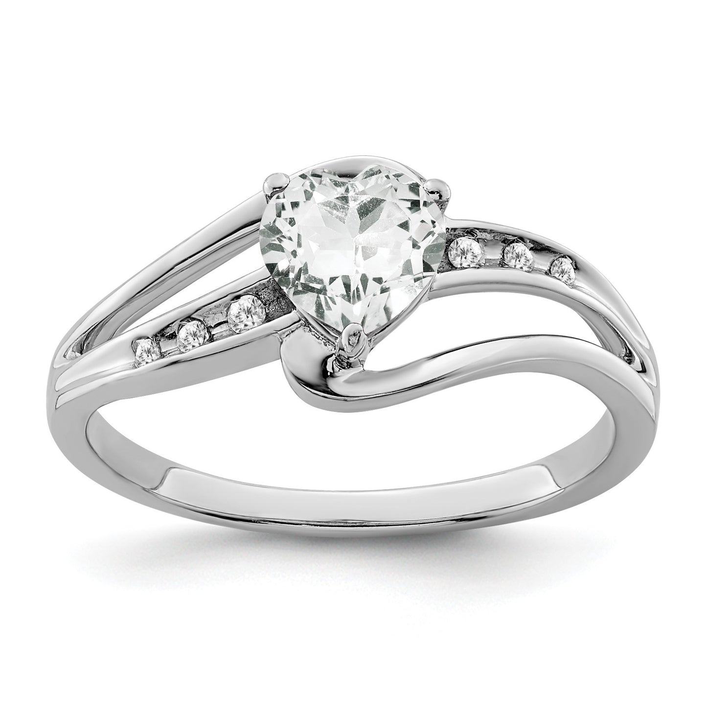 Sterling Silver Rhodium-plated White Topaz and Diamond Ring