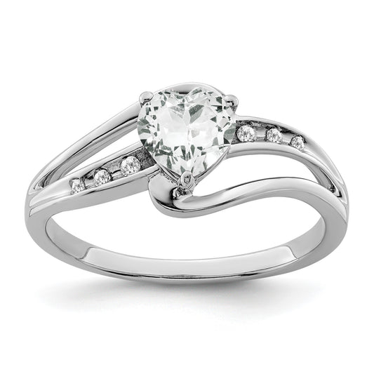 Sterling Silver Rhodium-plated White Topaz and Diamond Ring