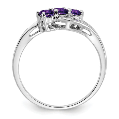 Sterling Silver Rhodium-plated Amethyst and Diamond Ring