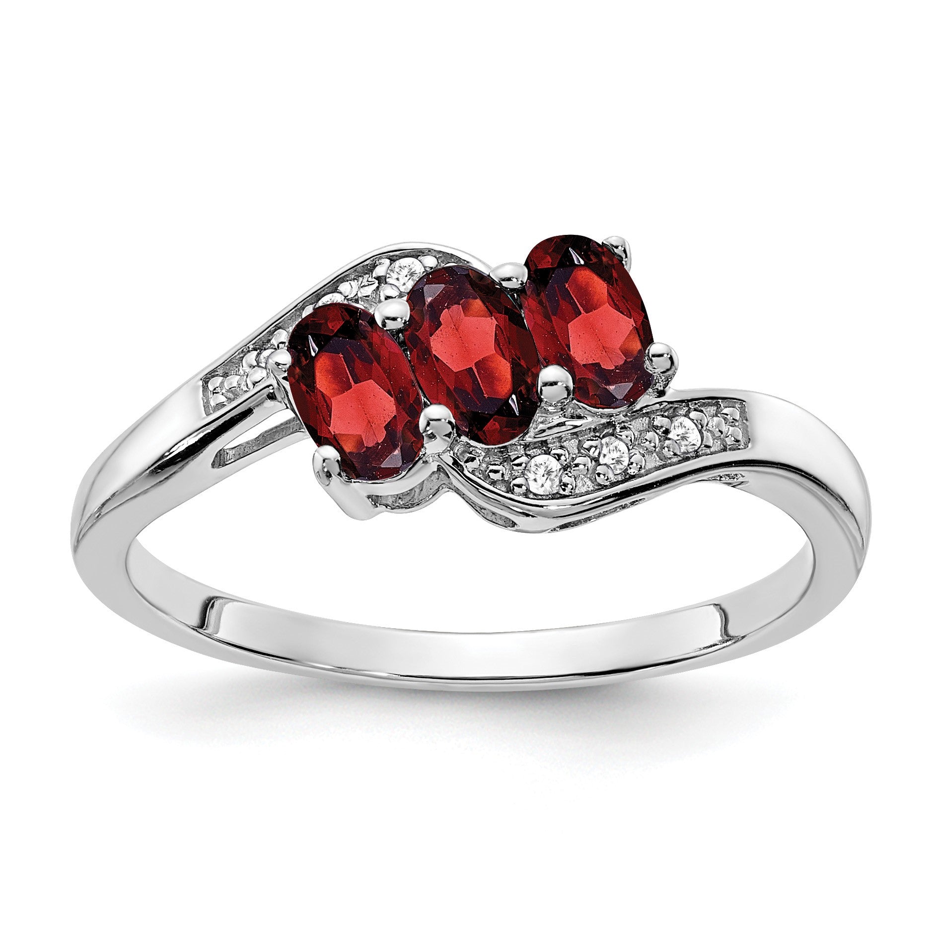 Sterling Silver Rhodium-plated Garnet and Diamond Ring