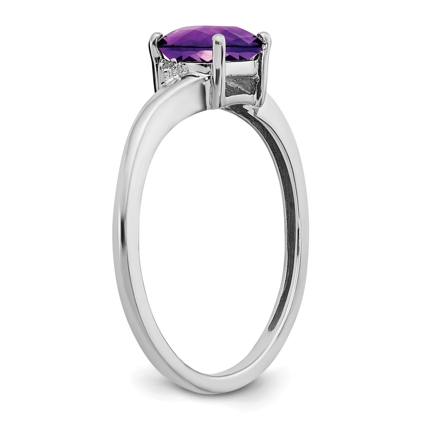 Sterling Silver Rhodium-plated Amethyst and Diamond Ring