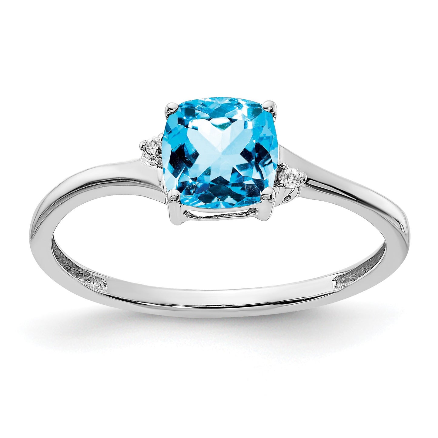 Sterling Silver Rhodium-plated Blue Topaz and Diamond Ring