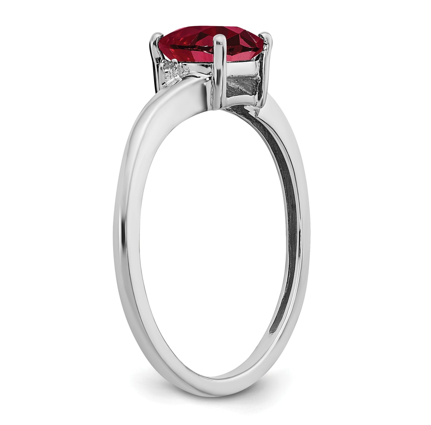 Sterling Silver Rhodium-plated Created Ruby and Diamond Ring