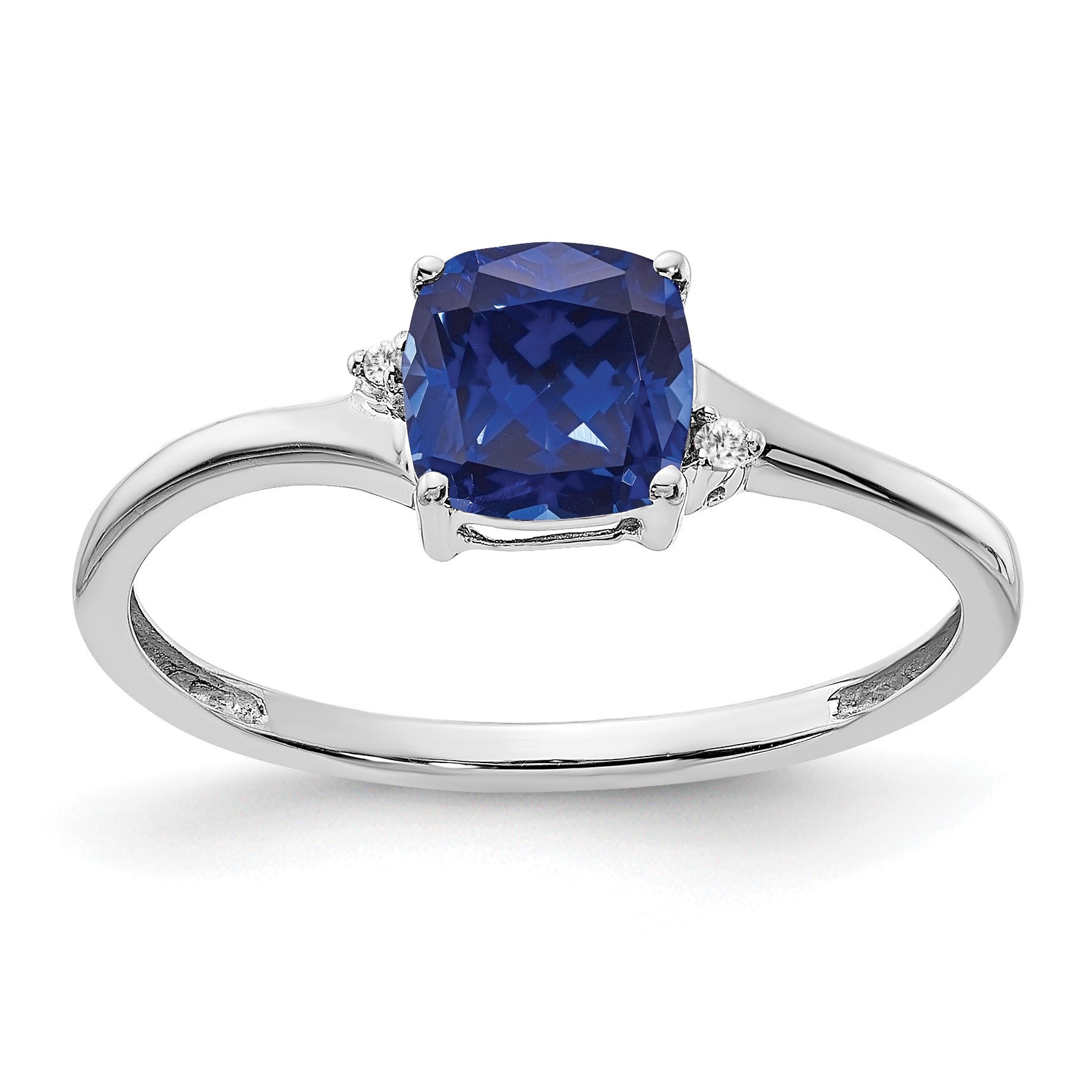 Sterling Silver Rhodium-plated Created Sapphire and Diamond Ring