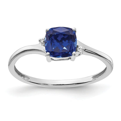 Sterling Silver Rhodium-plated Created Sapphire and Diamond Ring
