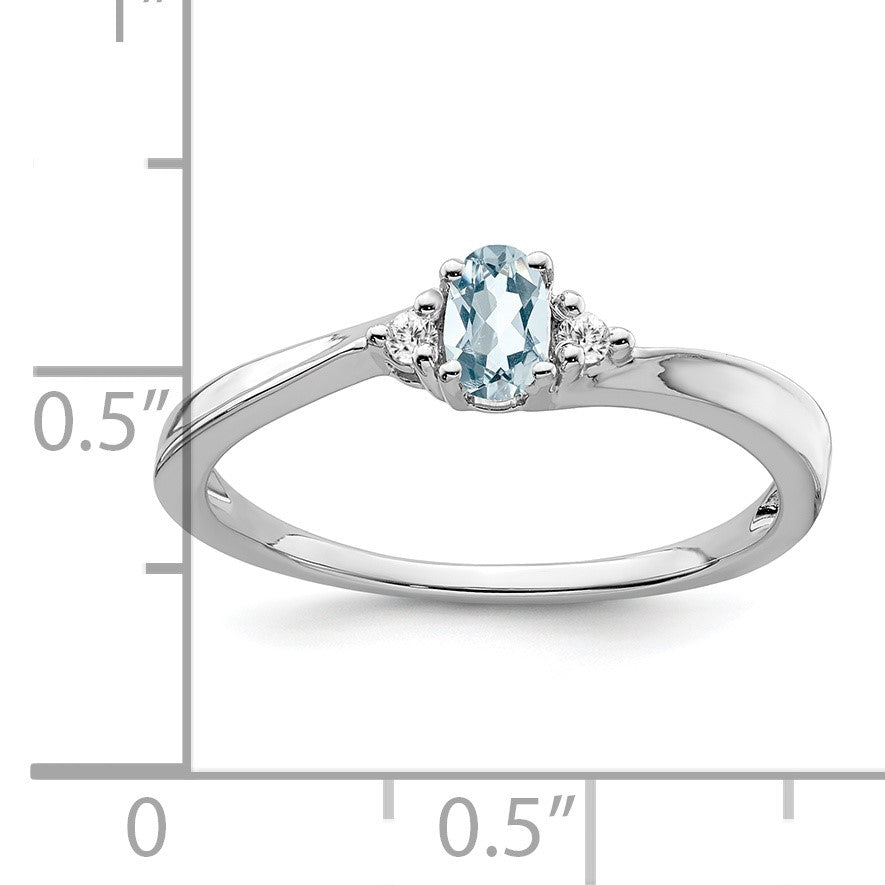 14k White Gold 5x3 Oval March/Aquamarine and Diamond Ring