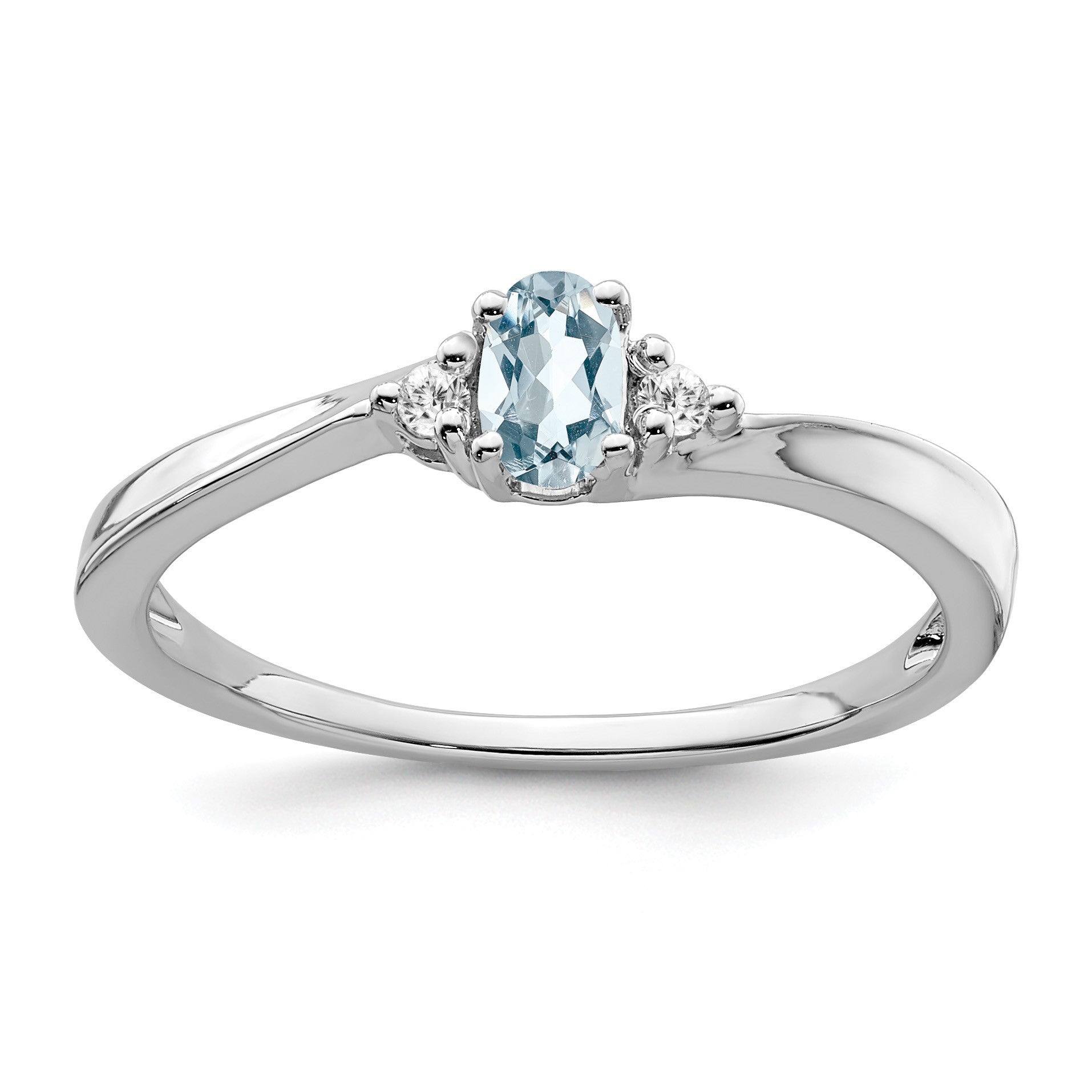 14k White Gold 5x3 Oval March/Aquamarine and Diamond Ring