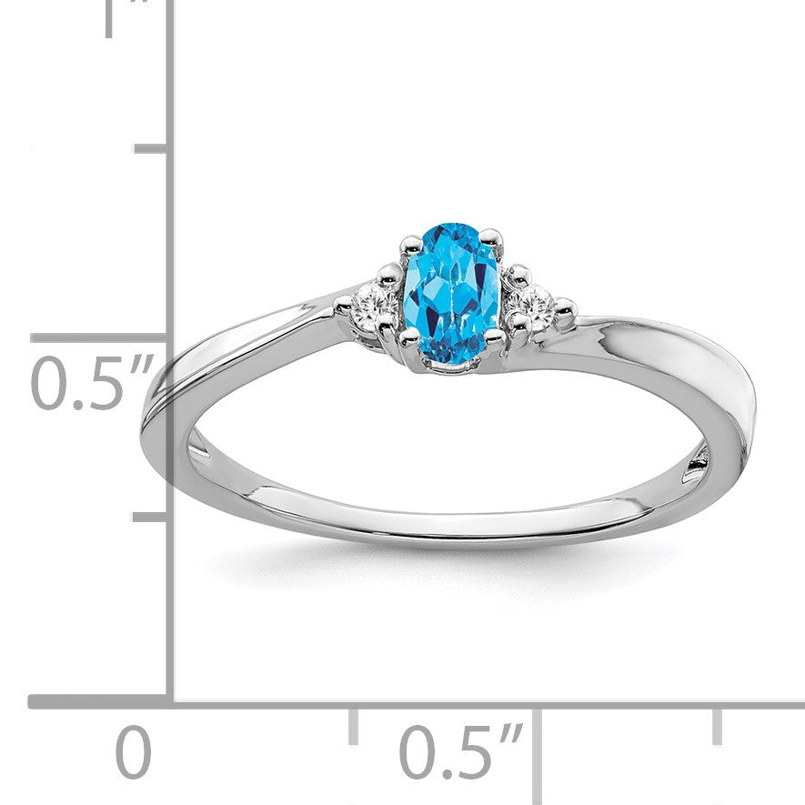 14k White Gold 5x3 Oval December/Blue Topaz and Diamond Ring