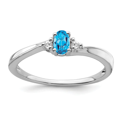 14k White Gold 5x3 Oval December/Blue Topaz and Diamond Ring