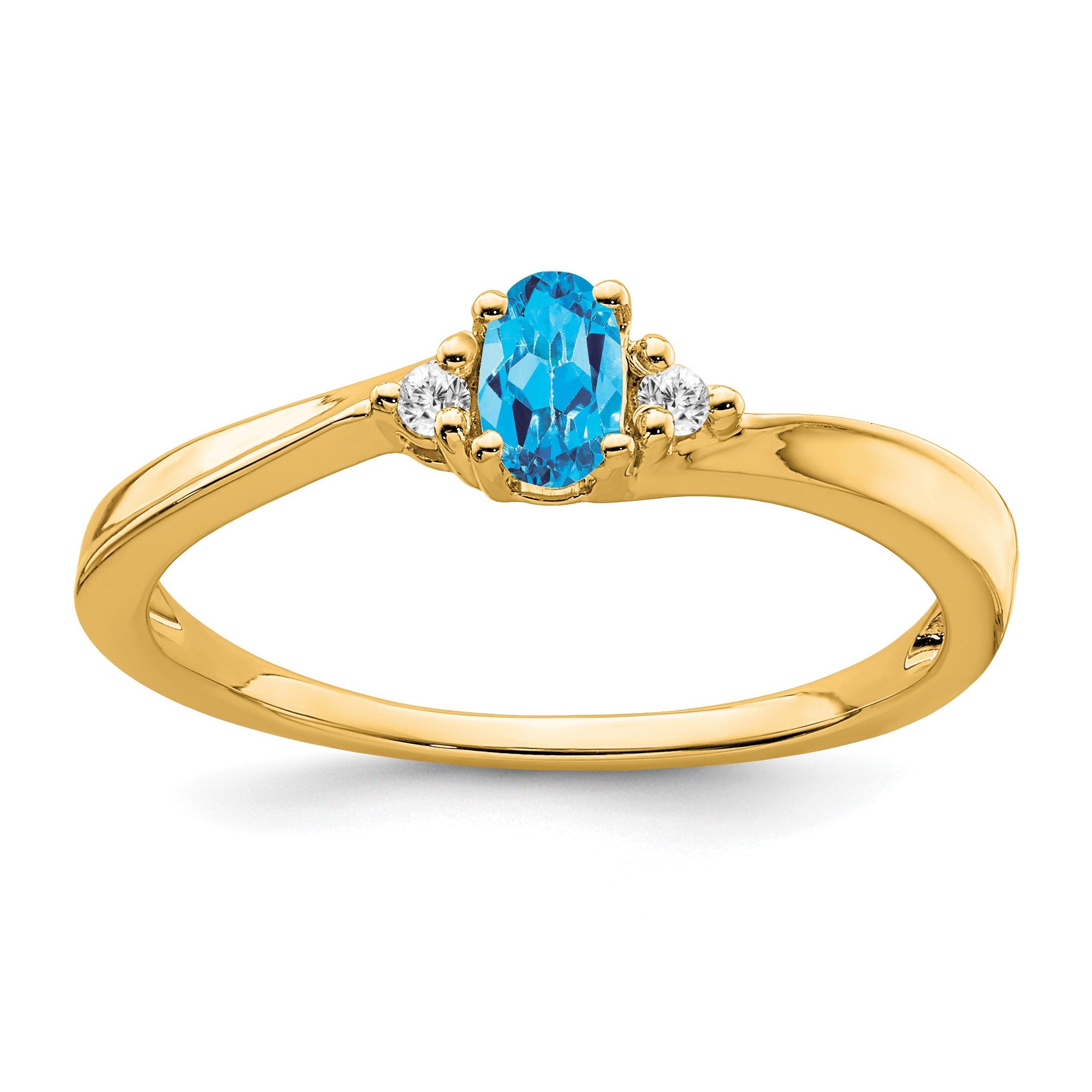 14k 5x3 Oval December/Blue Topaz and Diamond Ring