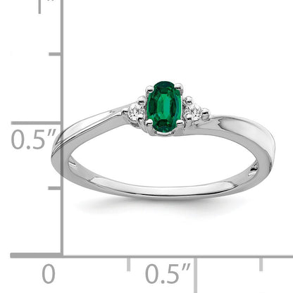 14k White Gold 5x3 Oval May/Lab Created Emerald and Diamond Ring