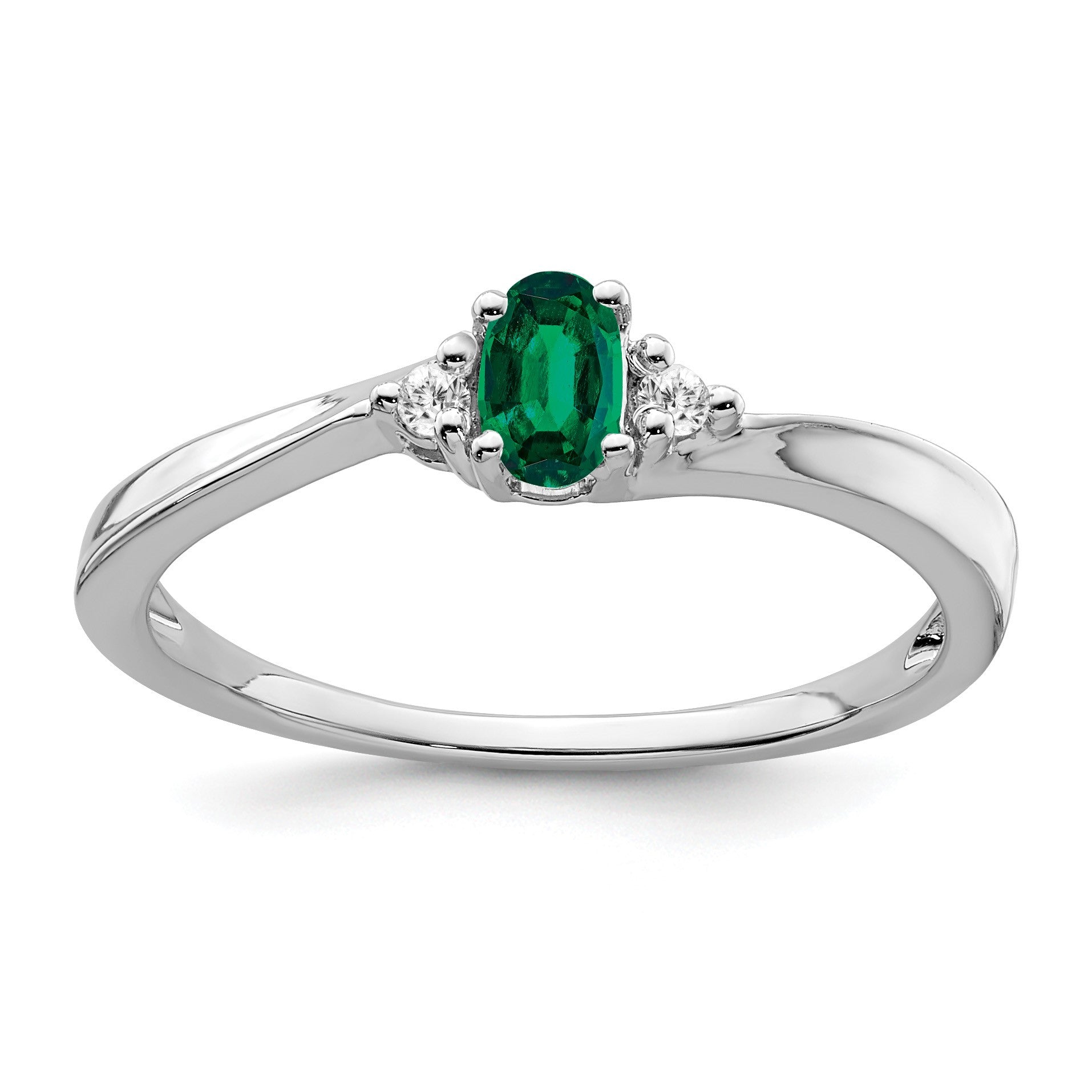 14k White Gold 5x3 Oval May/Lab Created Emerald and Diamond Ring
