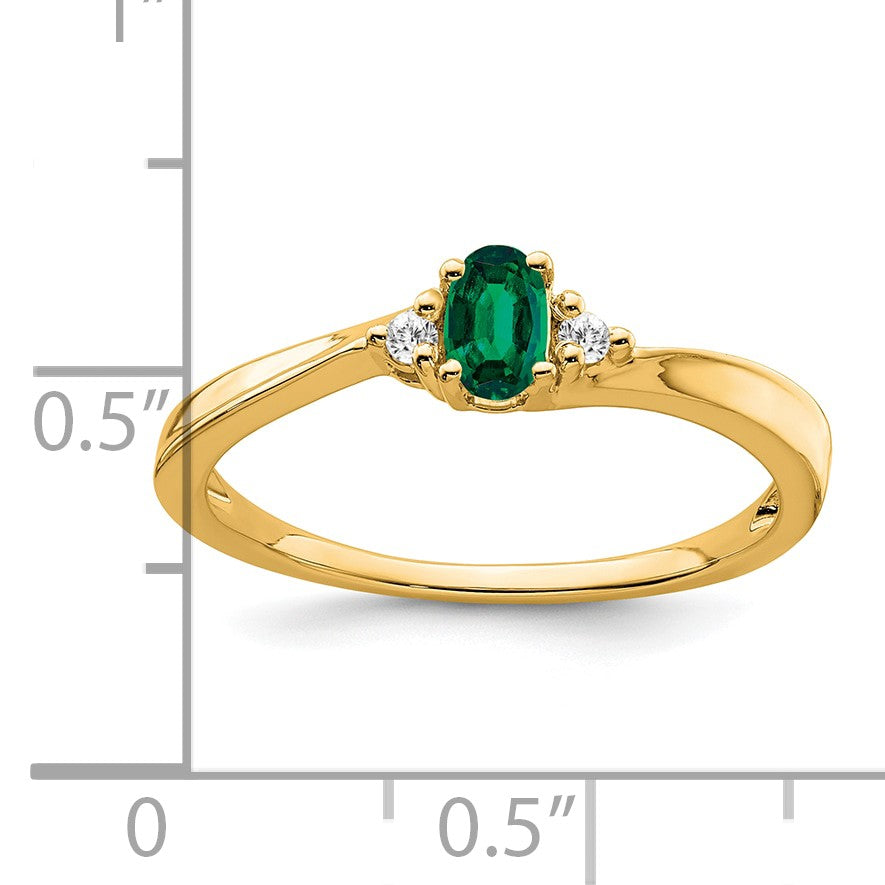 14k 5x3 Oval May/Lab Created Emerald and Diamond Ring