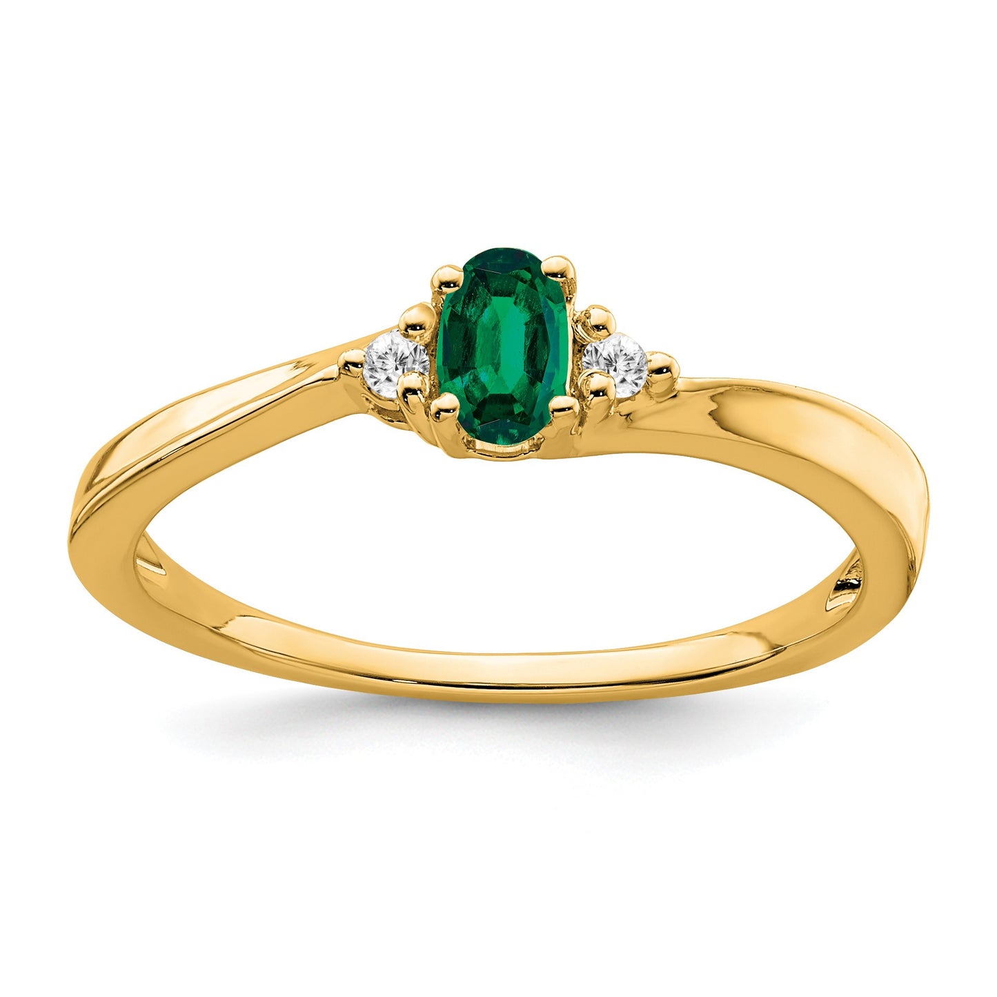 14k 5x3 Oval May/Lab Created Emerald and Diamond Ring