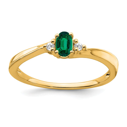 14k 5x3 Oval May/Lab Created Emerald and Diamond Ring