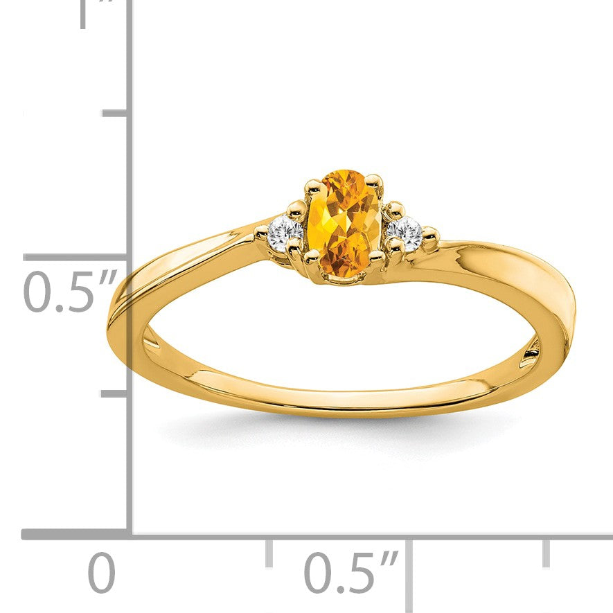 14k 5x3 Oval November/Citrine and Diamond Ring
