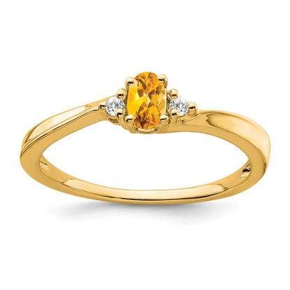 14k 5x3 Oval November/Citrine and Diamond Ring