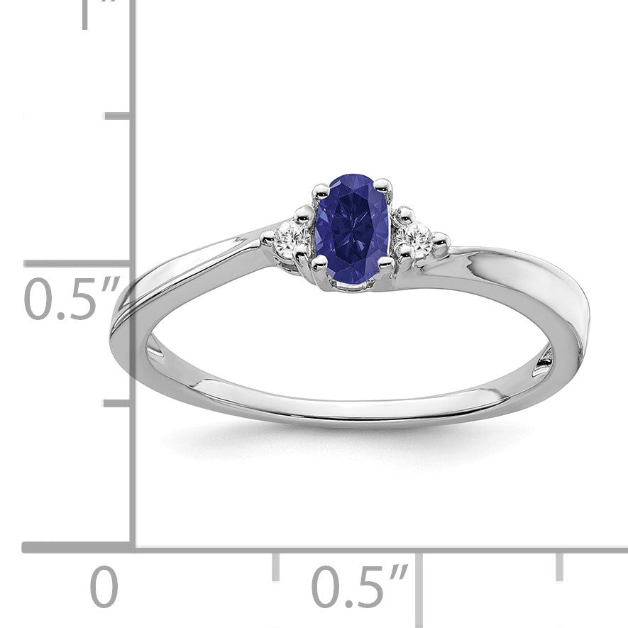 14k White Gold 5x3 Oval September/Lab Created Sapphire and Diamond Ring