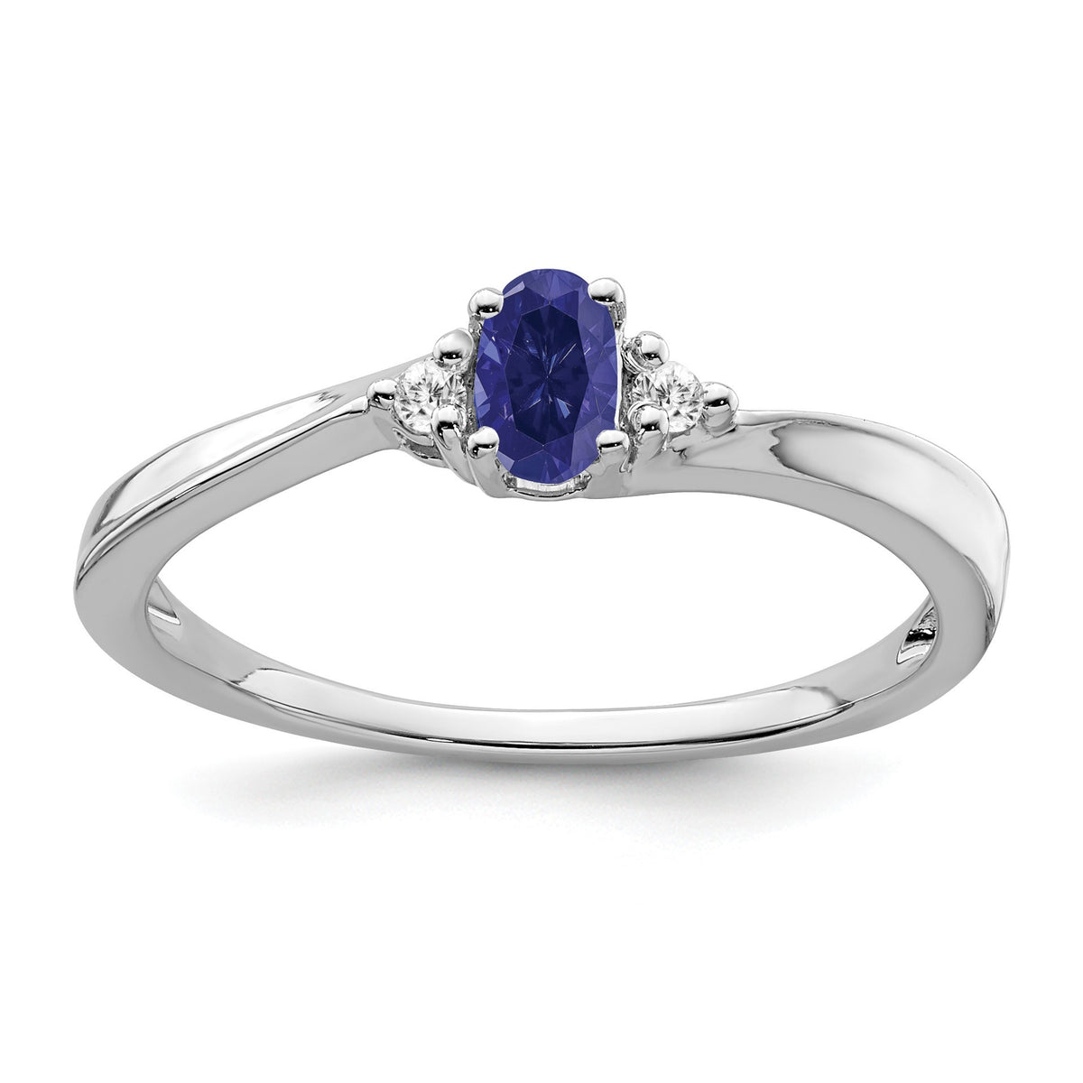 14k White Gold 5x3 Oval September/Lab Created Sapphire and Diamond Ring